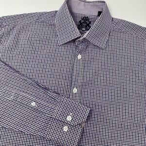 English Laundry Shirt Mens 16 34/35 Purple Blue Check Long Sleeve Button Front